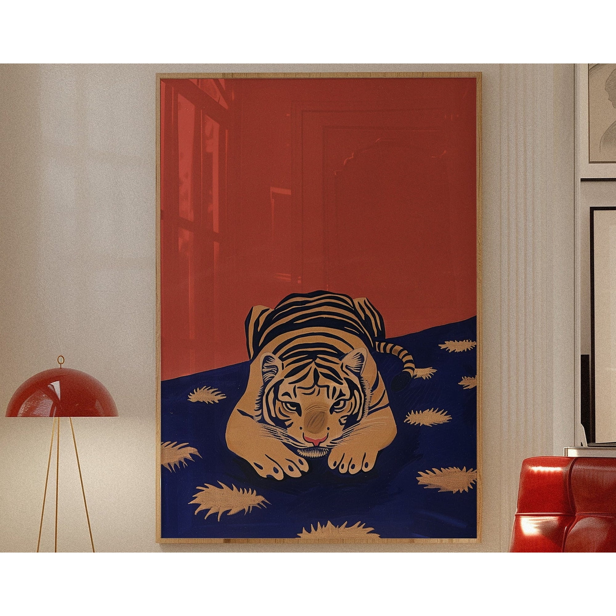 Tiger Print 70s Poster Retro Bedroom Decor Tiger Decor Mid Century Modern Decor Tiger Wall Art Bedroom Room Print Trendy Art 16x24 UNFRAMED