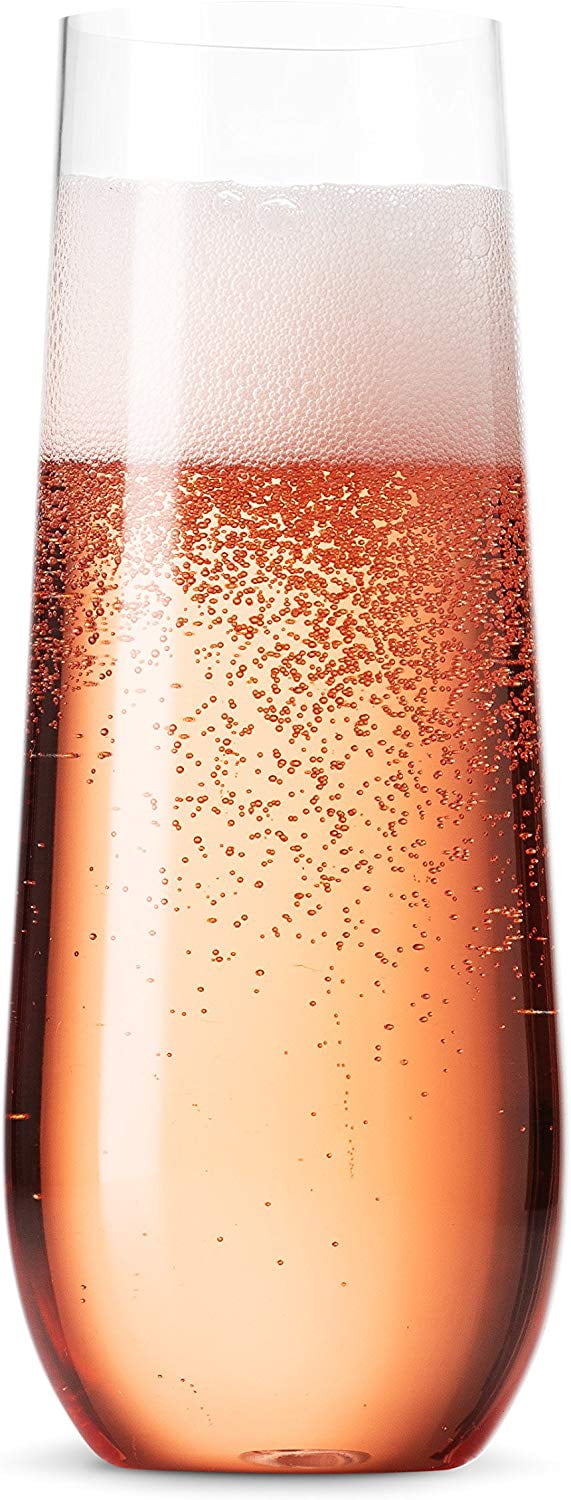 36 Pack Stemless Plastic Champagne Flutes Disposable 9 Oz Clear Plastic Toasting Glasses Shatterproof Recyclable and BPA-Free