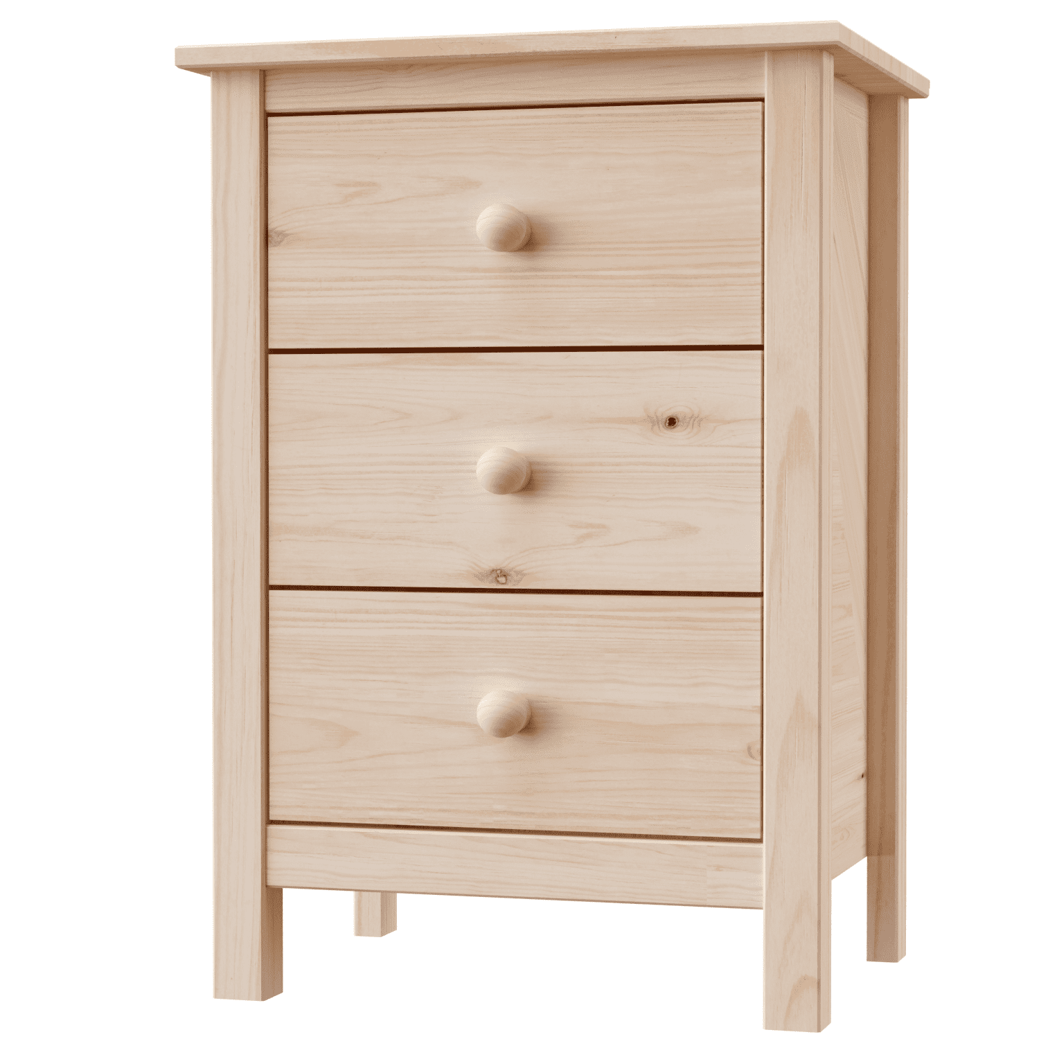 From the Tree Furniture Tall Nightstand with 3 Drawers, Solid Pine Wood, Unfinished