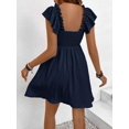 thumbnail image 2 of Navy Blue Womens Solid Boat Neck Ruffled Cap Sleeve Smocked Waist A-Line Short Dress, 2 of 6