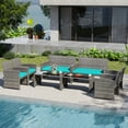 thumbnail image 4 of Gymax 8PCS Patio Outdoor Conversation Set w/Seat Cushions & Tempered Glass Tabletop Turquoise, 4 of 9