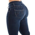 thumbnail image 6 of Moda Xpress Women’s Junior Mid Rise Butt Lifting Dark Wash Stretch Bootcut Jeans 10261M, 6 of 7