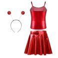 thumbnail image 2 of LiiYii Kids Girls Alien Dance Outfit Feeler Headband Metallic Top Pleated Skater Skirt for Party Red 10, 2 of 5