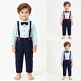 thumbnail image 2 of CAICJ98 Little Boy Clothes Suits Dress Shirt with Bow Tie Suspender Pants Gentleman Outfit Sets for Party, Prom, Wedding (Green,5-6 Years), 2 of 8