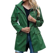 GEWSEY Women's Full Zip Hoodies Waterproof Lightweight Rain Jacket Active Outdoor Hooded Raincoat (Green, XL)