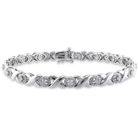 Miabella 1 Carat T.W. Diamond Sterling Silver "XOX" Style Tennis Bracelet, 7.25"