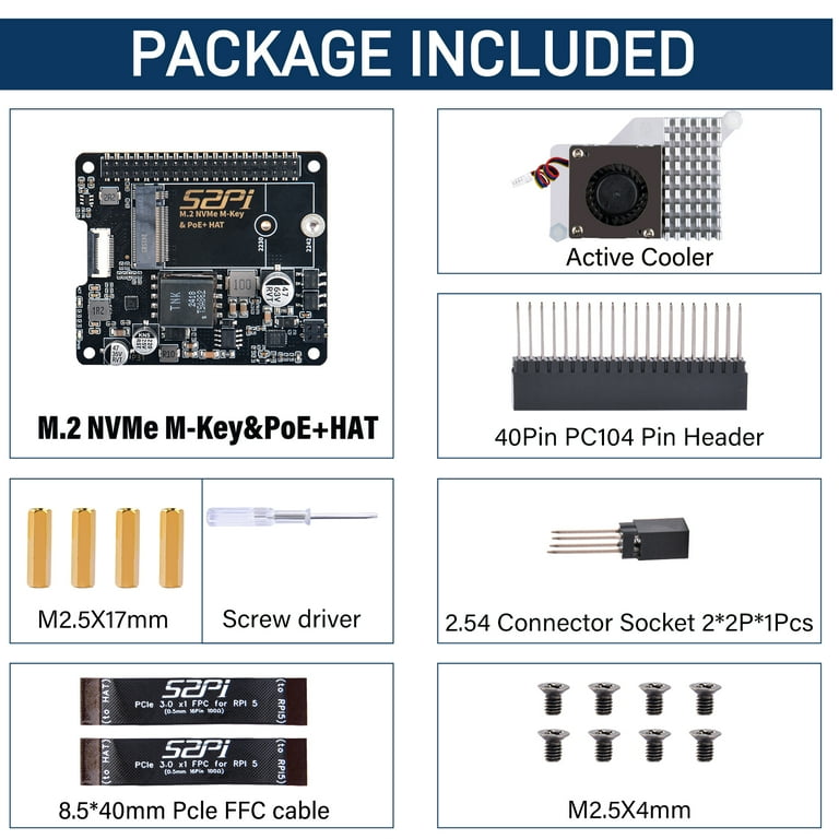 52Pi M.2 NVME M-KEY PoE Hat with Official Pi 5 Active Cooler for 
