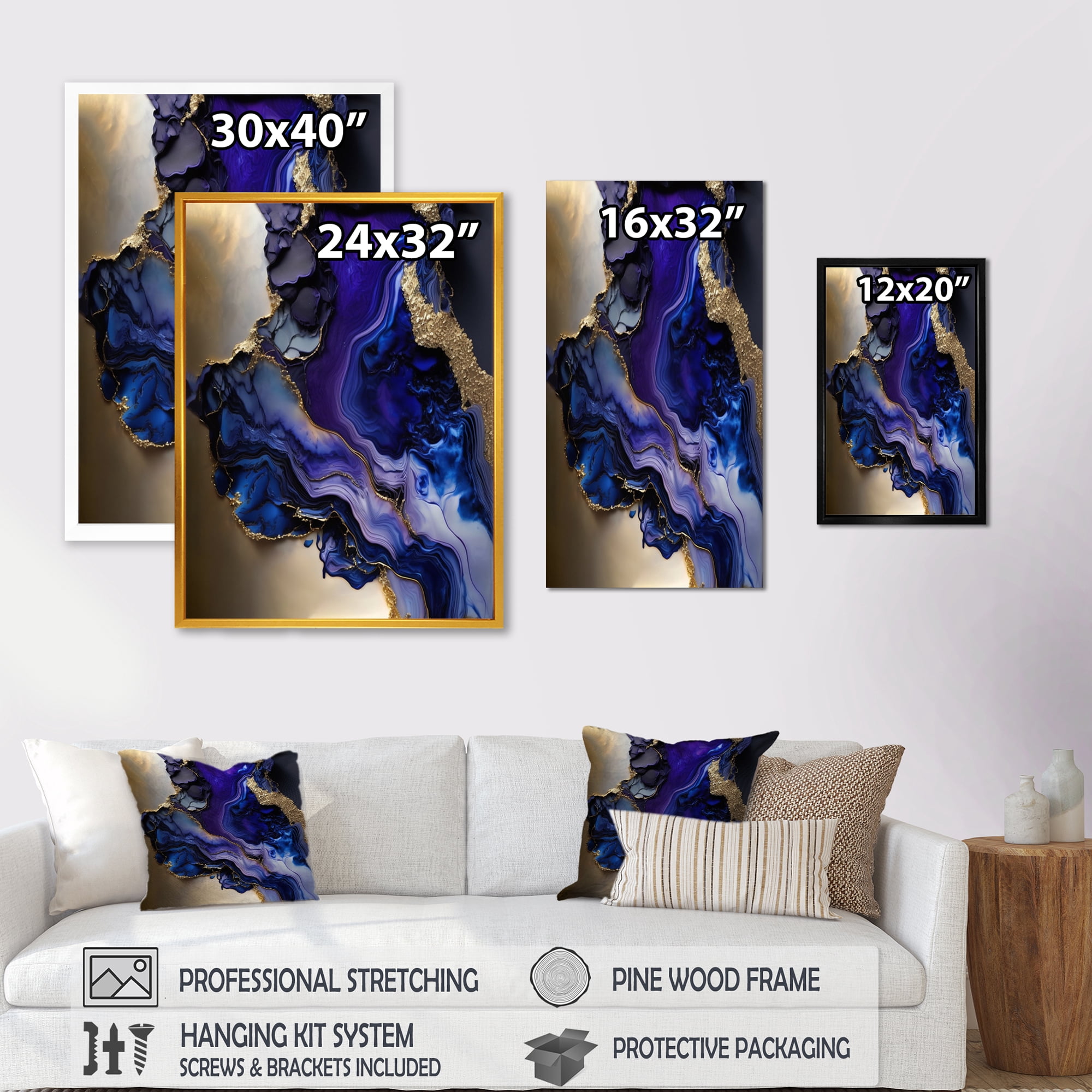Designart Abstract Geode Gold And Purple Marble Canvas Wall Art