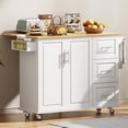 thumbnail image 2 of Kitchen Island Cart with Storage Kitchen Cart Sideboard and Buffet with Wheels Bar Cart with Large Countertop with Towel Holder and Spice Rack,2-Door Cabinets,White&Maple,New, 2 of 8