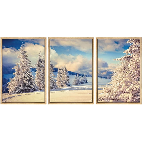 wall26 Framed Canvas Print Wall Art Set Cloudy Sky Arctic Snow Forest Trees Nature Wilderness Photography Realism Rustic Landscape Colorful Cool for Living Room, Bedroom, Office - 16"x24"x3