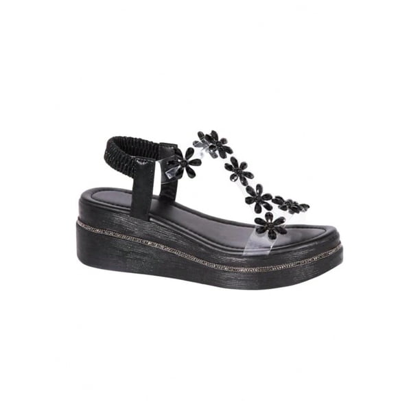 Sandalias de plataforma con tacón corrido con tiras transparentes y diseño de flores con correa ajustable para mujer