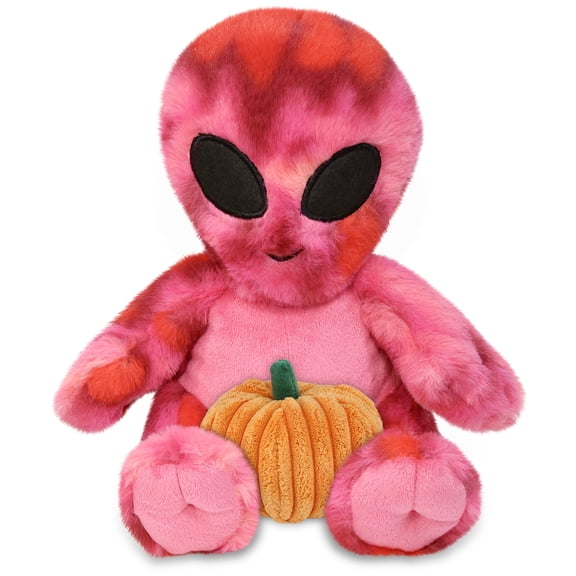 DolliBu Super Soft Pink Tie-Dye Alien Stuffed Toy with Pumpkin Decor - Pumpkin Plush Toy Doll for Fall, Halloween and Thanksgiving, Pumpkin Toy for Baby, Kids, Adults - 11 Inches
