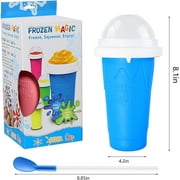 Slushy Maker Cup Frozen Magic Squeeze Cup Travel Portable Double Layer Silica Pinch Cup Summer Cooler Smoothie Cup Homemade Slushie Milkshake Maker DIY for s & Adults (Blue)
