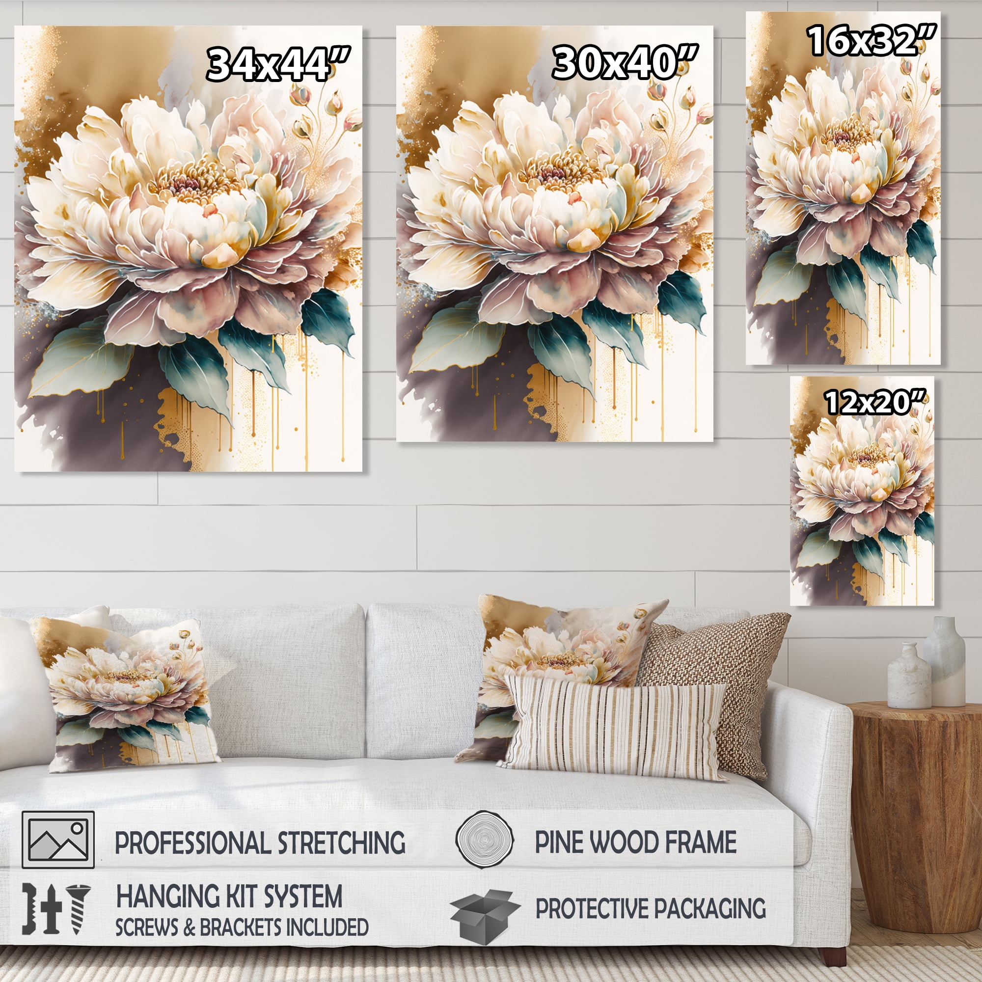 Designart Pink And Cream Watercolor Flower III Canvas Wall Art