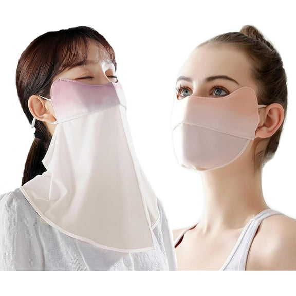 2Pcs UV Face Mask, Ice Silk Cooling Neck Gaiter   Sun Protection Face Mask, Lightweight Breathable Sun Protection for Outdoor Sports, Washable Reusable (Pink)