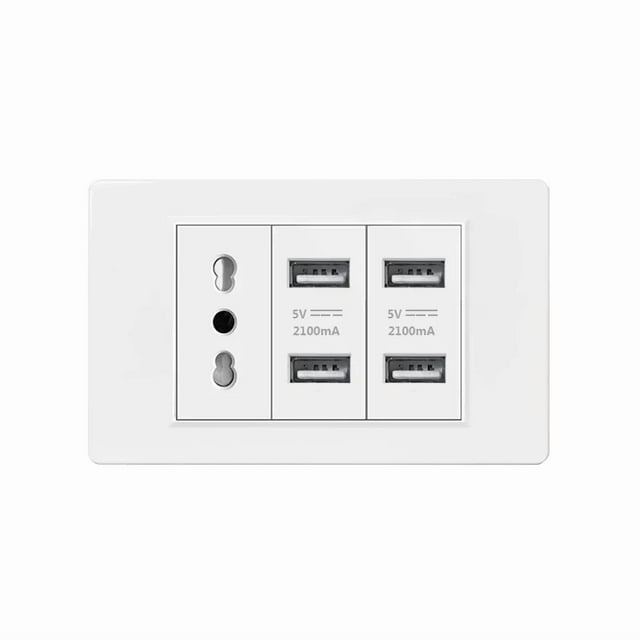 White Italy Chile Outlet with USB Smart Type-c Fast Charging,Dual USB Wall Socket Chile Plugs Plastic Panel Light Switch Sat TV