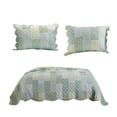 thumbnail image 1 of Benjara BM219434 Reversible Fabric Quilt Set with Geometric Pattern Motifs, Green, Queen Size, 1 of 5