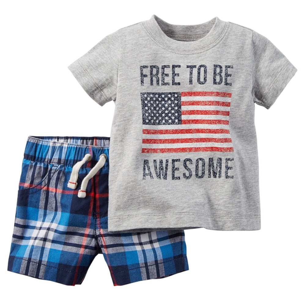 Carters Baby Clothing Outfit Boys 4th of July 2Piece Top & Plaid Short