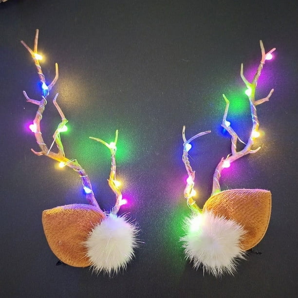 Pinzas para el pelo con astas de reno LED | Diademas luminosas para fiestas navideñas | Accesorios para el pelo con luz | Tocados y accesorios de fotografía festivos