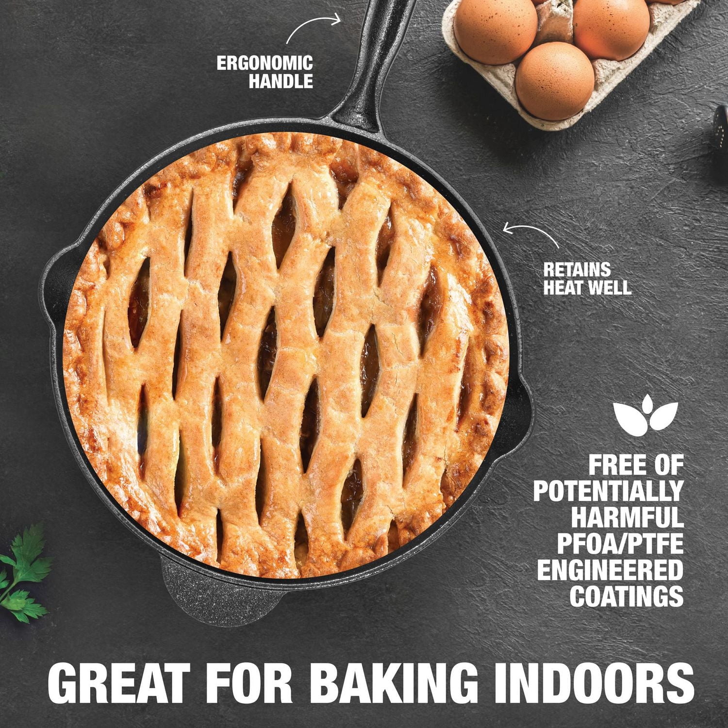 Granitestone Ensemble de Cuisson 2-en-1 en Fonte – Poêlon Robuste de 3 L Pré-assaisonné avec Couvercle Poêle de 10 po