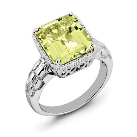 - Sterling Silver Octagonal Lemon Quartz Ring. Gem Wt- 5.4ct