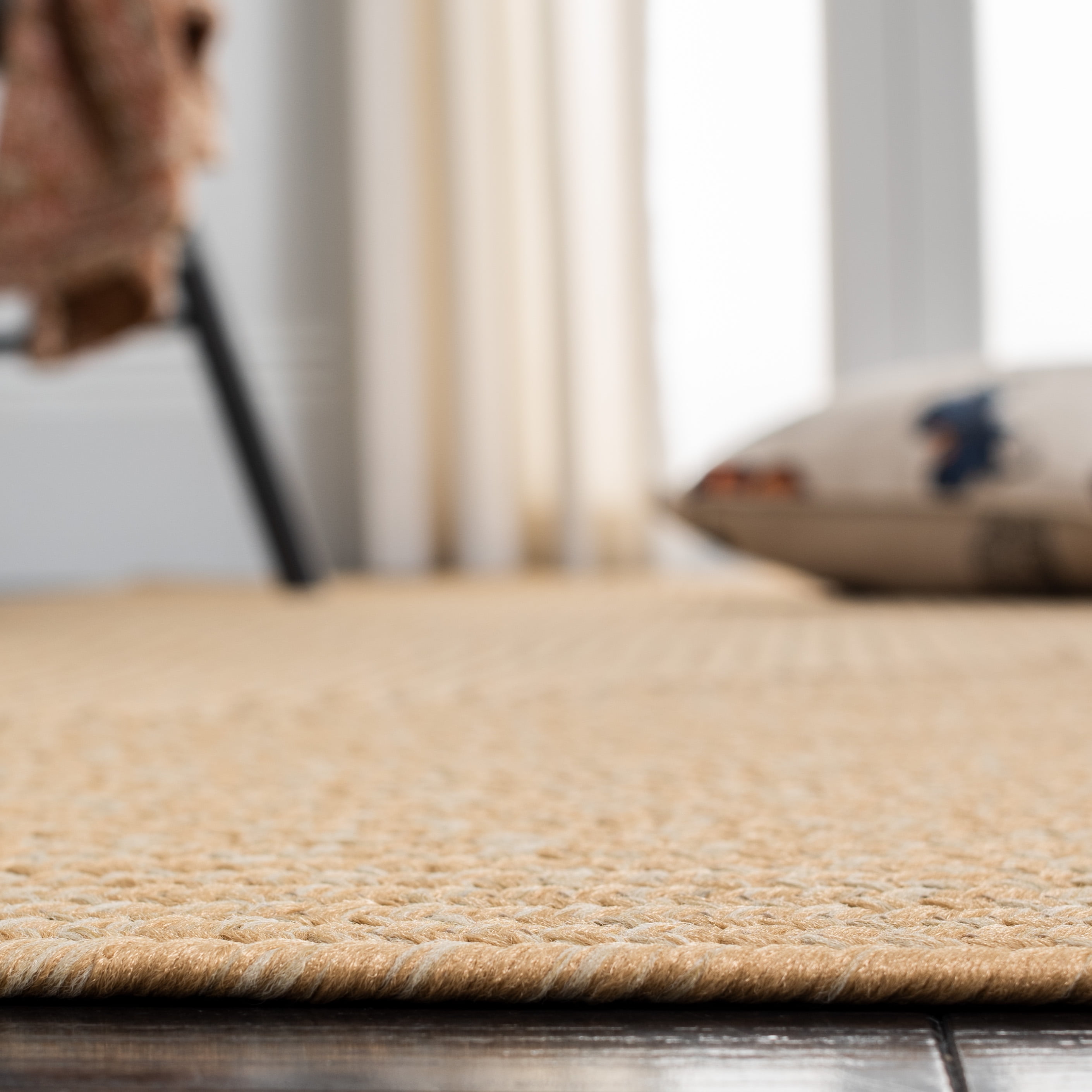 SAFAVIEH Braided Rishika Solid Machine Washable Reversible Area Rug, Beige/Tan, 8' x 8' Round