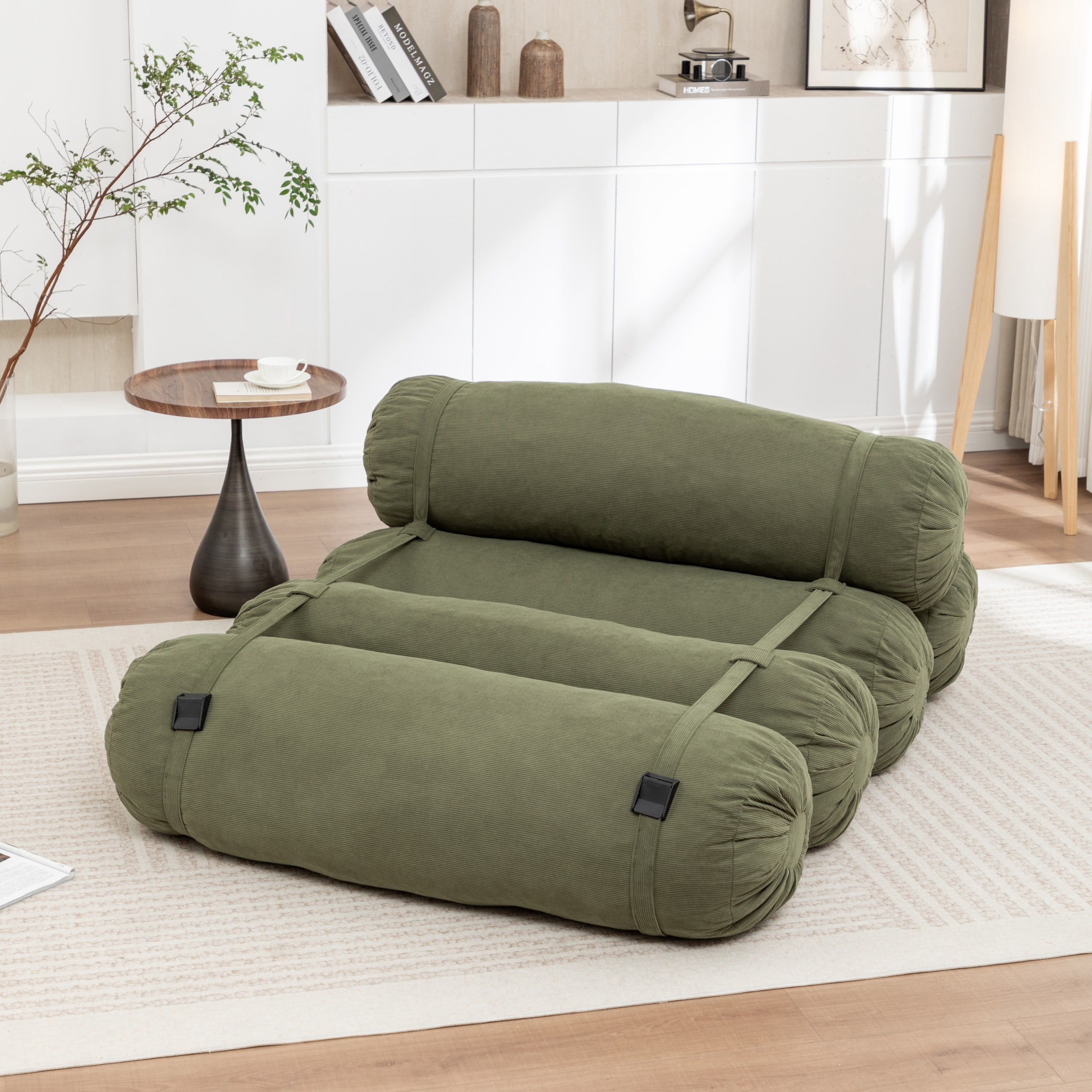 Adjustable Floor Sofa, Corduroy Lazy Sofa Chair with Adjustable Straps, Modular Floor Couch for Living Room Bedroom Dorm, Green