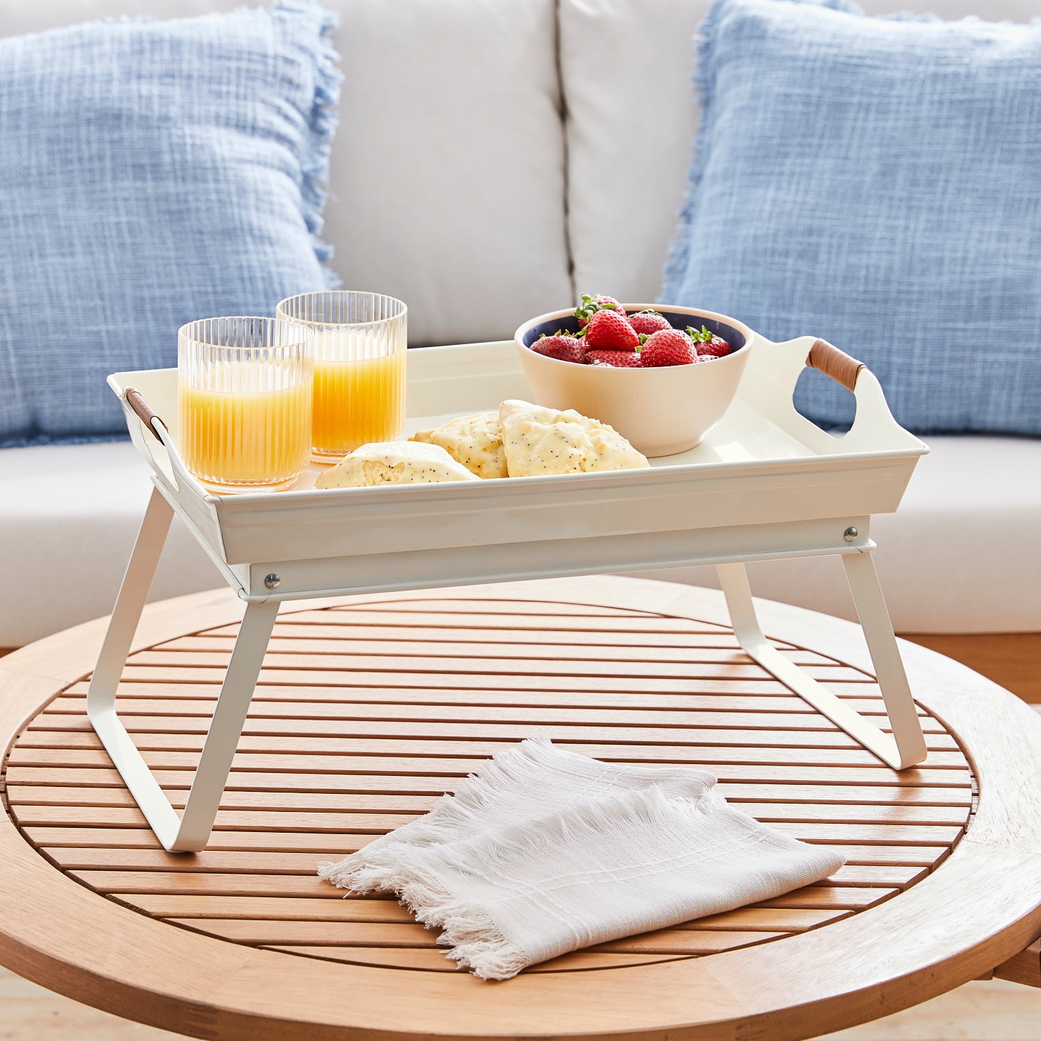 (3 pack) Better Homes & Gardens - Vanilla White Rectangle Galvanized Steel Bed Serving Tray, 18.7 in L x 12.2 in W