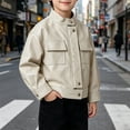 thumbnail image 5 of Coerni Boys Girls Faux Leather Jacket Banded Stand Collar Biker Moto Coat Teen Trendy Vintage Cropped Jackets Fall Winter Coat, 5 of 6