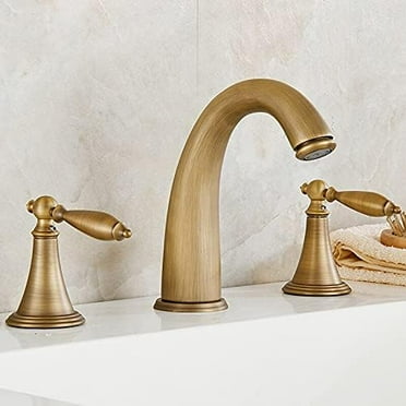 Basin Faucets Antique Brass Deck Mounted Bathtub Mixer Faucet Dual Handle 3 Holes Bathroom Faucet Set Water Tap Tub Faucet