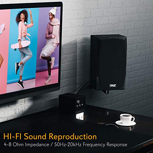 PYLE PBKSP22 - Desktop Bluetooth Bookshelf Speakers - HiFi Studio Monitor Computer Desk Stereo Speaker System (300 Watt MAX)