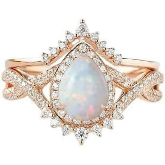 Gems Jewels 925 Sterling Silver 2.50 Ct Pear Cut Fire Opal Wedding Engagement Thanksgiving Christmas Bridal Ring Set 14K Rose Gold Plated For Women's -4