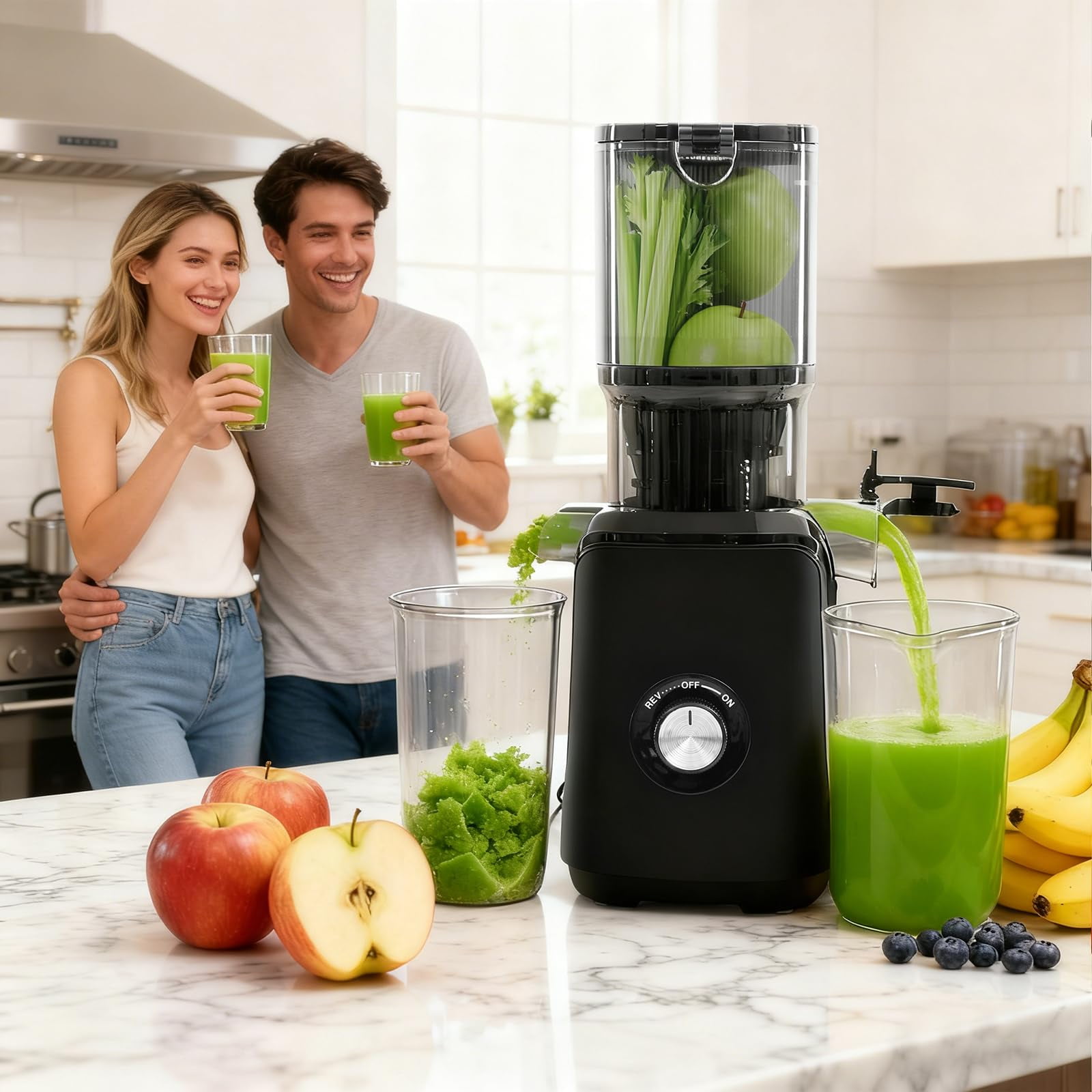 LIFERECORD Cold Press Juicer, 4.25" Extra Wide Mouth Masticating Juicer Machine, Easy to Clean Slow Juicer for Whole Fruits Vegetables, High Juice Yield, Self Feeding