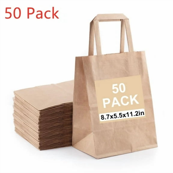 50 Brown Kraft Paper Bags With Handles Retail, Party, Shopping , Favor Bags