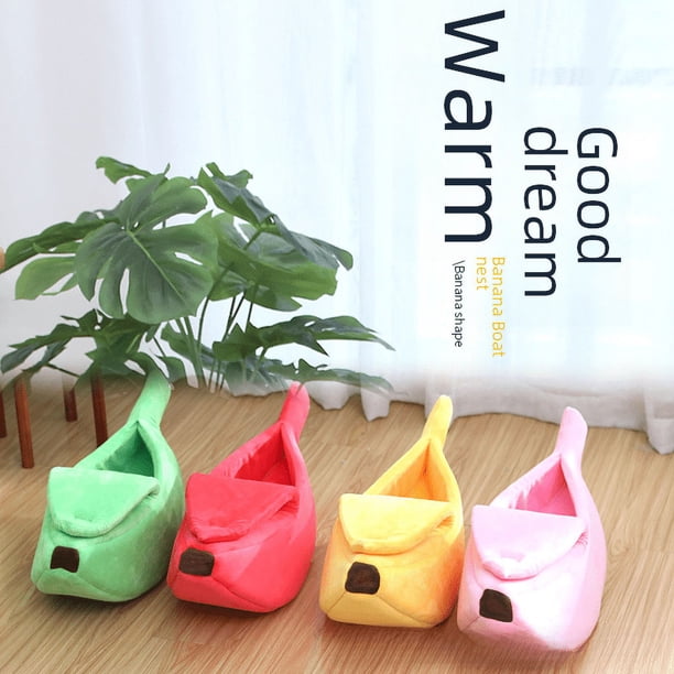 Nido de gato cálido con forma de plátano para mascotas de invierno, perrera semicerrada, nido de hámster, cama para mascotas, tapete para dormir