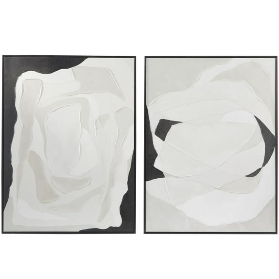 DecMode Contemporary Polystone Black and White Abstract Canvas Framed Wall Art, Set of 2 30"W x 40"H