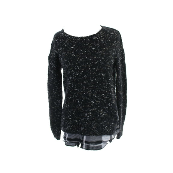 kensie black long-sleeve nep-knit layered-look sweater xs