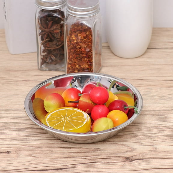 Raindrops 1Set Stainless Steel Round Dining Plate 14x5.5in Silver For Dinner Camping Barbecues Picnics Non Slip Bottom