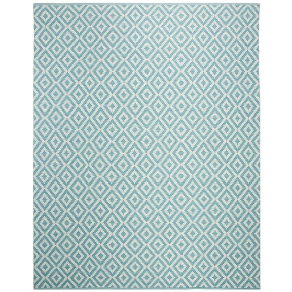 SAFAVIEH Montauk Tryik Geometric Diamonds Cotton Area Rug, Light Blue/Ivory, 5' x 8'