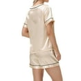 thumbnail image 5 of BUIGTTKLOP Satin Pajamas Sets for Women Short Sleeve V Neck Top Wide Leg Shorts Soft Sleepwear Cozy Loungewear, 5 of 5