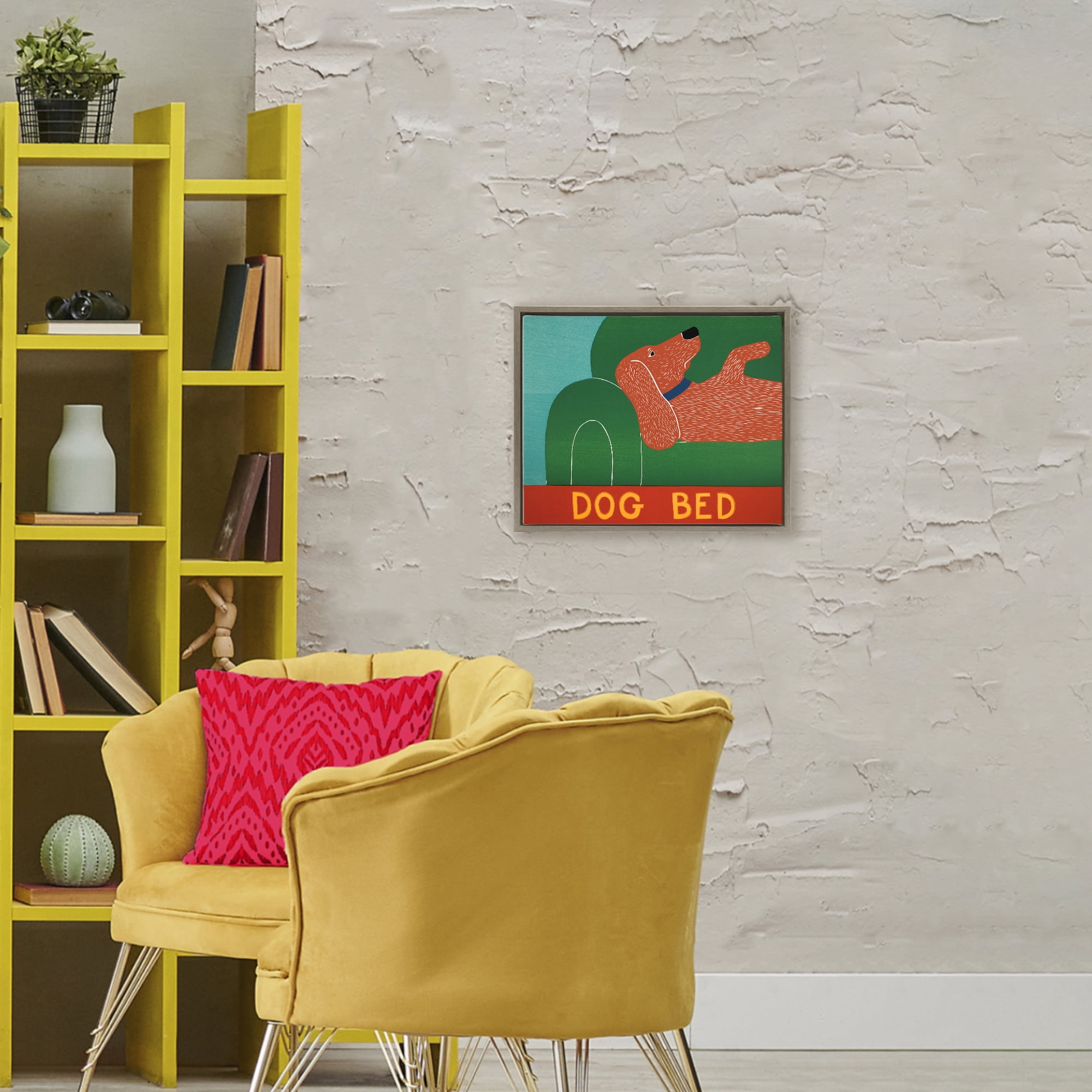 Dog Bed Couch Brown Framed Floater Canvas Wall Art, design by Stephen Huneck