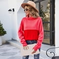 thumbnail image 3 of Sudadera de talla grande para mujer, sudadera de punto con bloques de color, informal, holgada, de manga larga, elegante, de invierno, con cuello alto, cálida, de línea gruesa, informal, de, 3 of 4