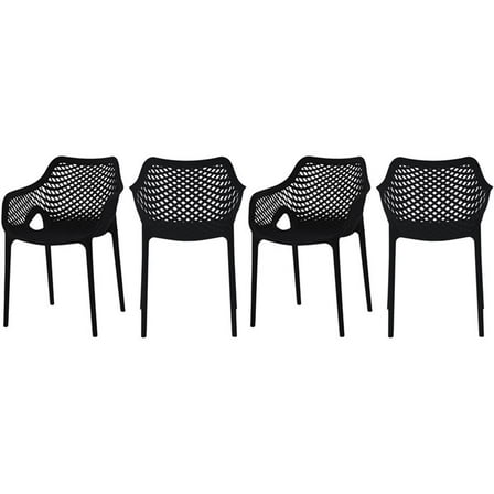 Pemberly Row Modern Black Outdoor Patio Dining Chair (Set of 4)
