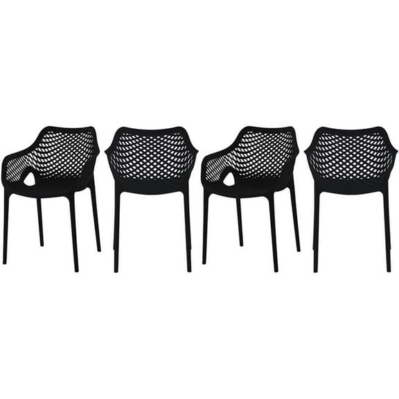 Pemberly Row Modern Black Outdoor Patio Dining Chair (Set of 4)