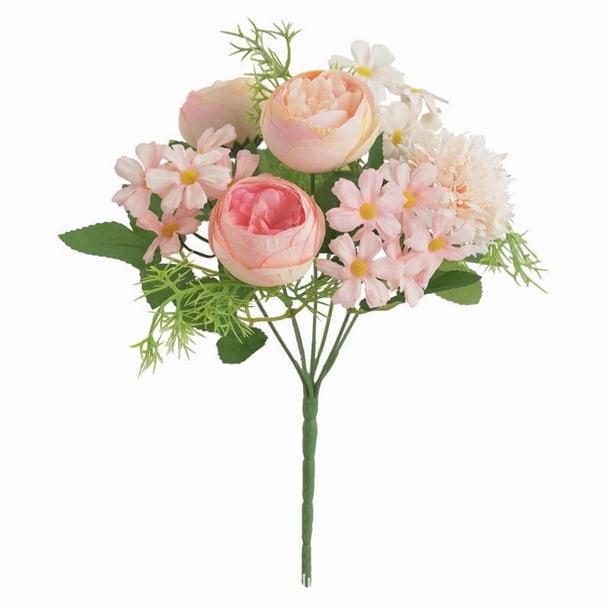 MTBLYS Ramo de peonías y rosas de seda artificial | 2 peonías y 2 crisantemos con follaje | Tallos flexibles de 30 cm para jarrón | Decoración para el hogar, la oficina, bodas y fiestas