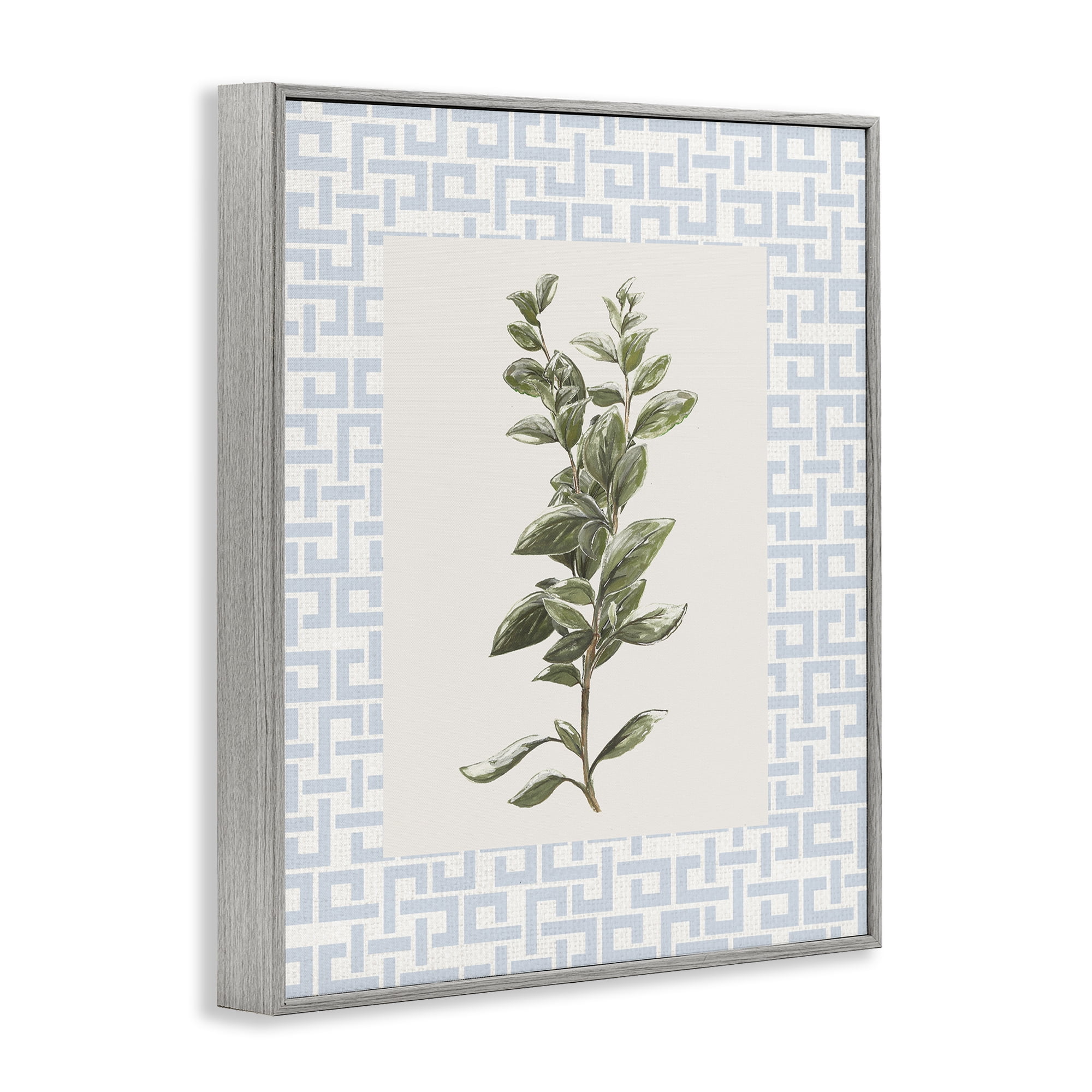 Stupell Industries Fresh Herb on Geometric Gray Framed Giclee Art, design by Diannart
