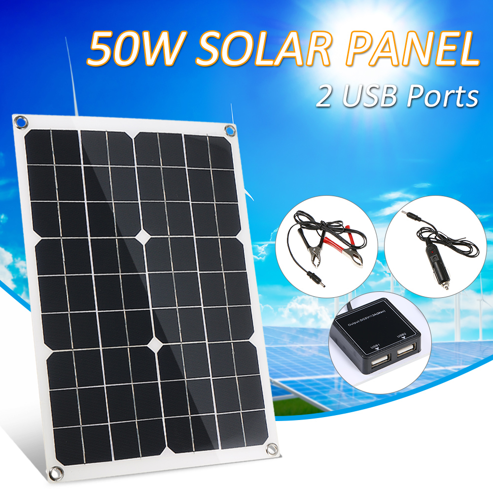 50w//30w 18V//5V Dual USB Port Solar Panel Chargers for Controller Battery Outdoor