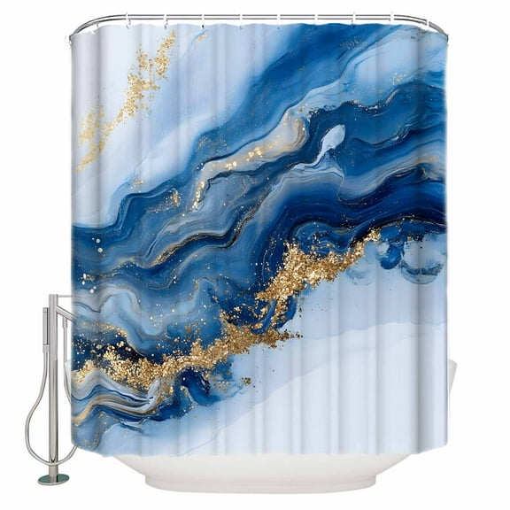 Extra Long Shower Curtain 72x96 Inch, Blue Marble Shower Curtain Waterproof Bathroom Decor Modern Abstract Art Fabric Bath Curtain Set Accessories with Hooks