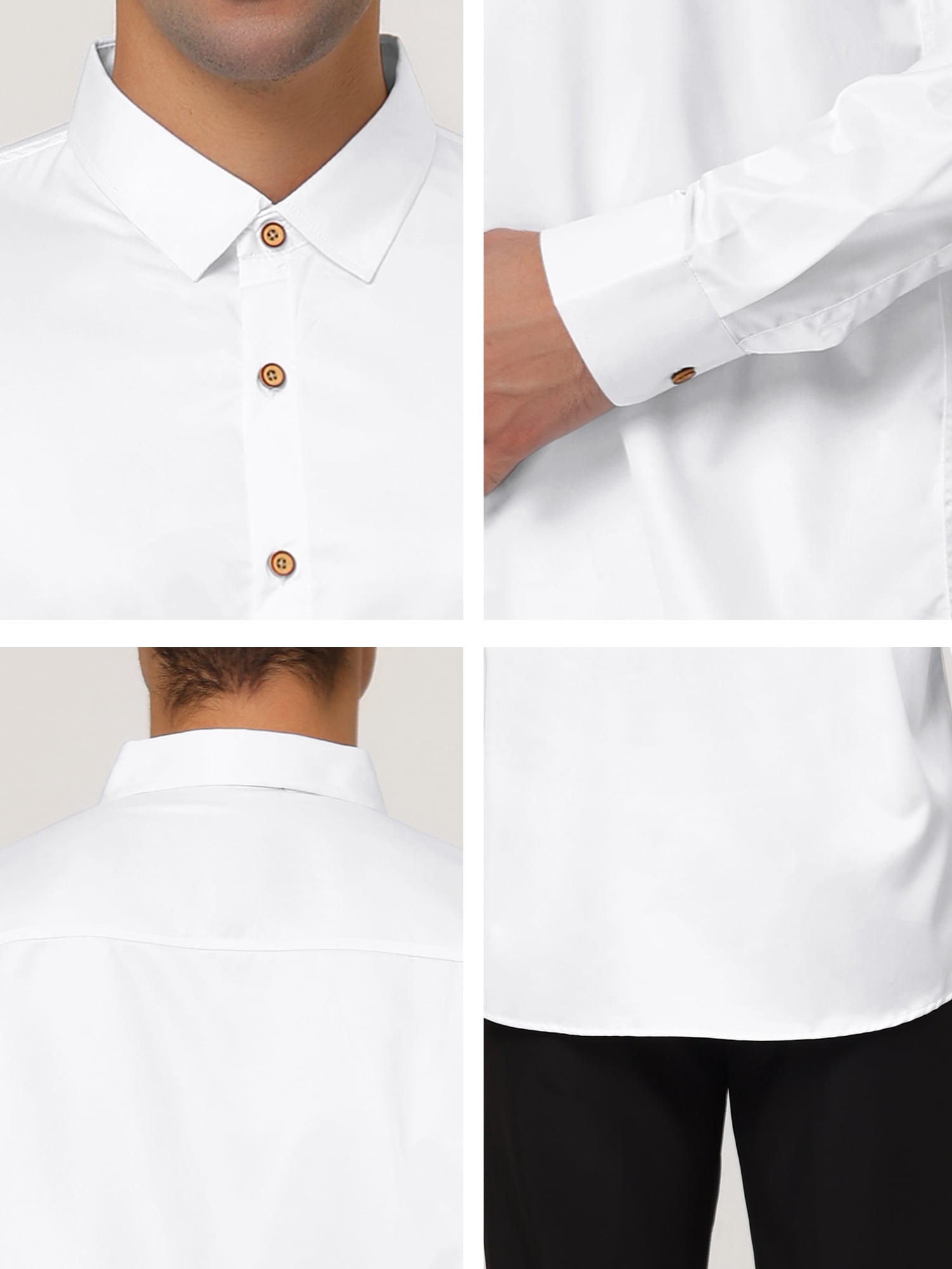 Unique Bargains Men's Prom Satin Long Sleeves Button Down Slim Fit Formal Shirts XL White