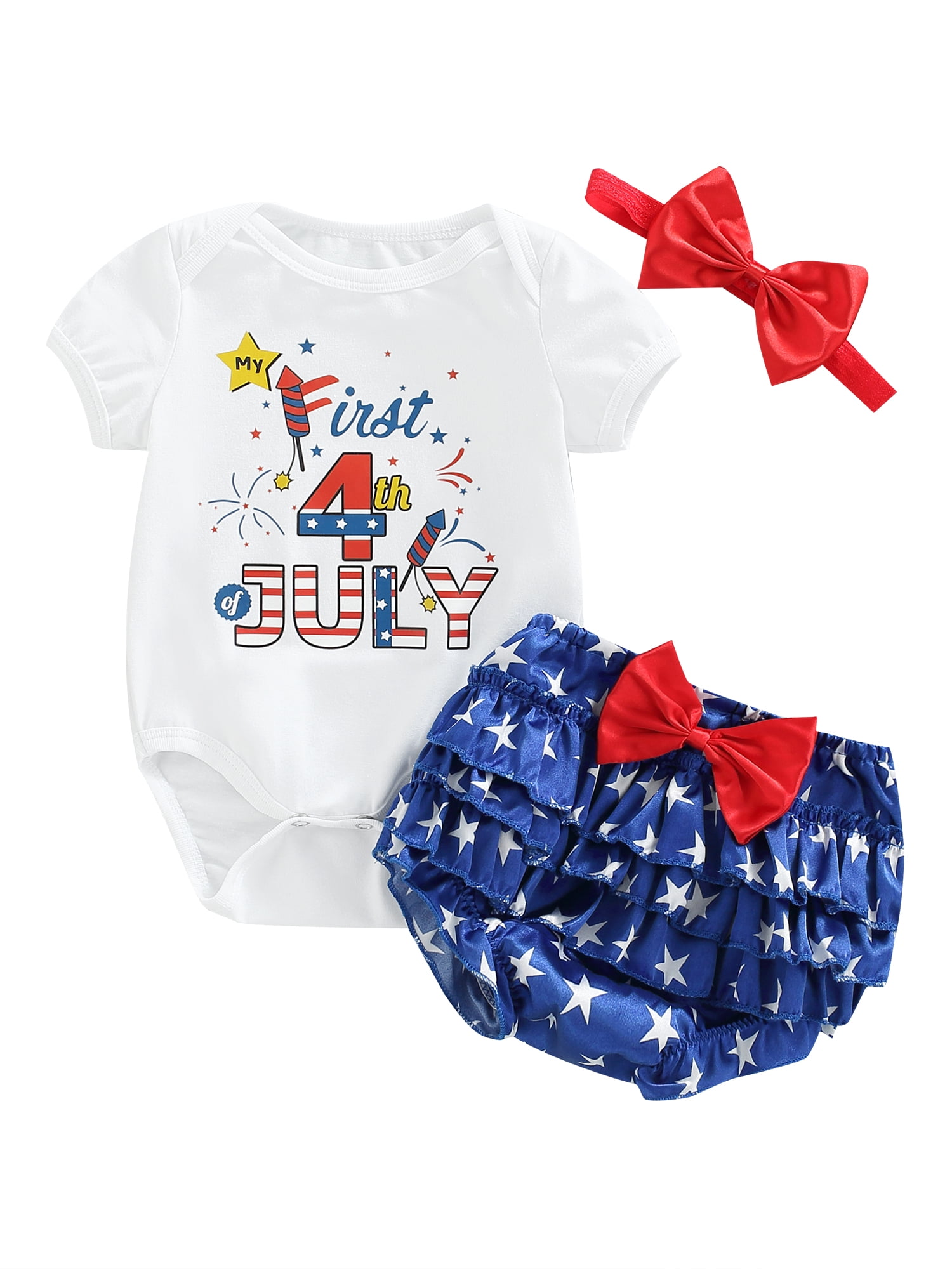 2Pcs Infant Baby Girls Boys Letter 4th Of July Star Romper+Shorts Outfits Set 